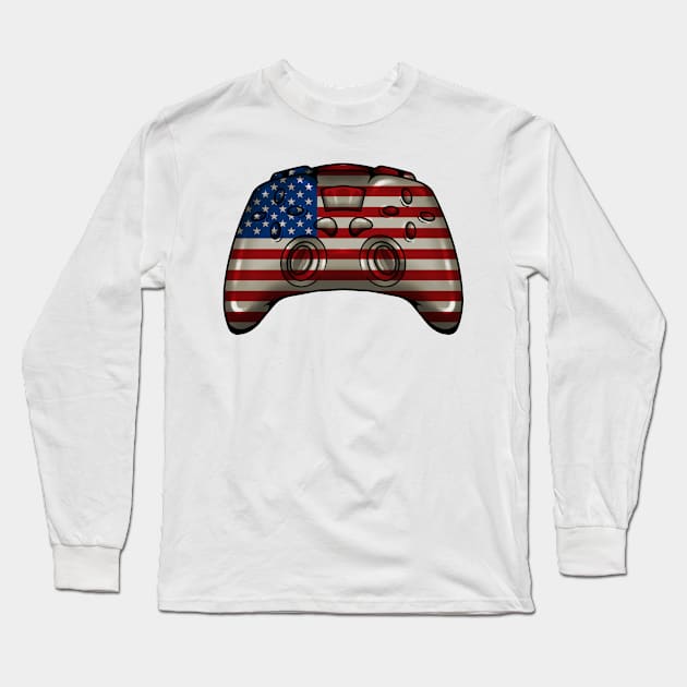 4th of July America Video Game Gamer Kids Boys Men USA Flag Long Sleeve T-Shirt by BramCrye